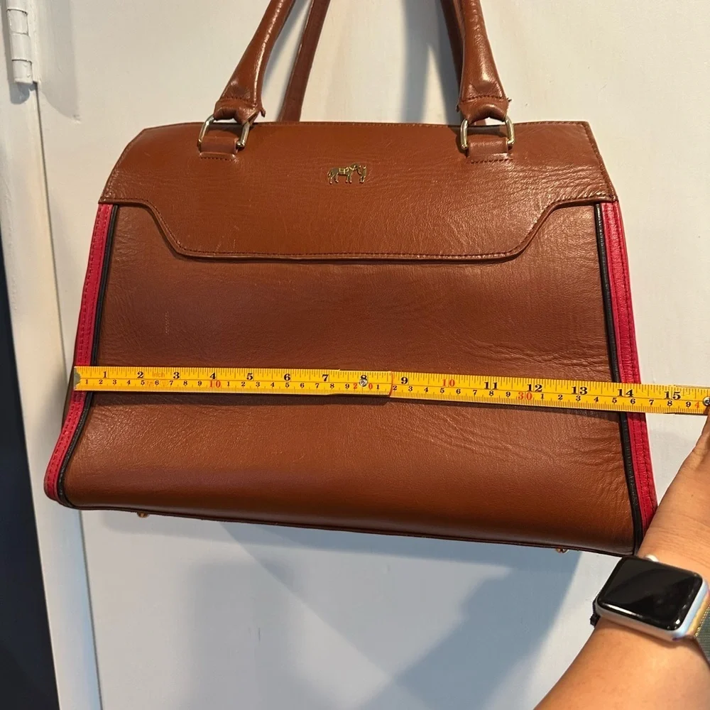 Lorenzo Martinez Brown Leather Handbag with Red Accents